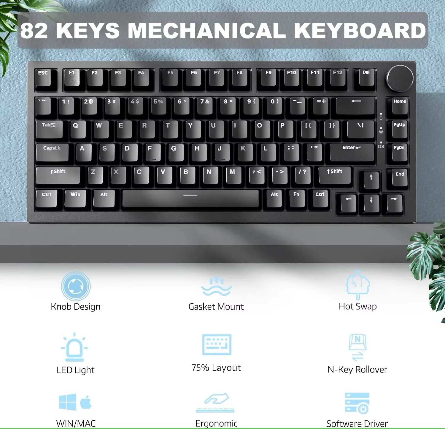 AK820 유선 풀키 핫스왑 키보드 탈착식 USB 포트 화이트/아이스 블루 백라이트 프리미엄 센스 컬러웨이