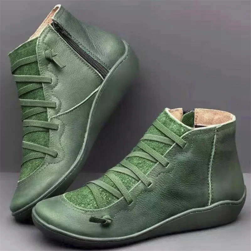 Women Winter Snow Boots PU Leather Ankle Boots Spring Flat Shoes Woman Short Brown Botas With Fur for Women Lace Up Botas Mujer