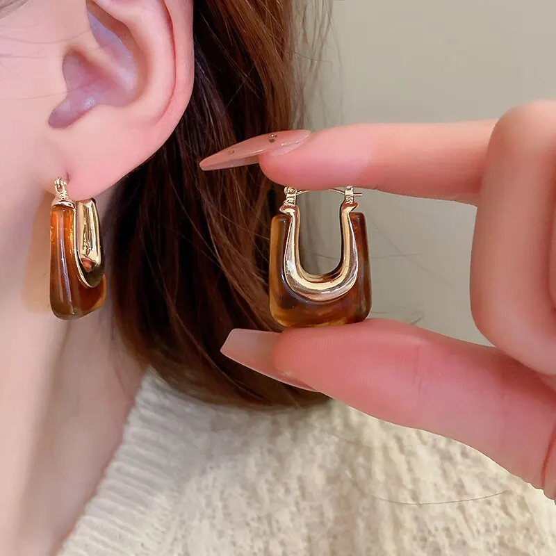Green Pink Transparent Resin Earrings - Geometric Irregular Stud Earring