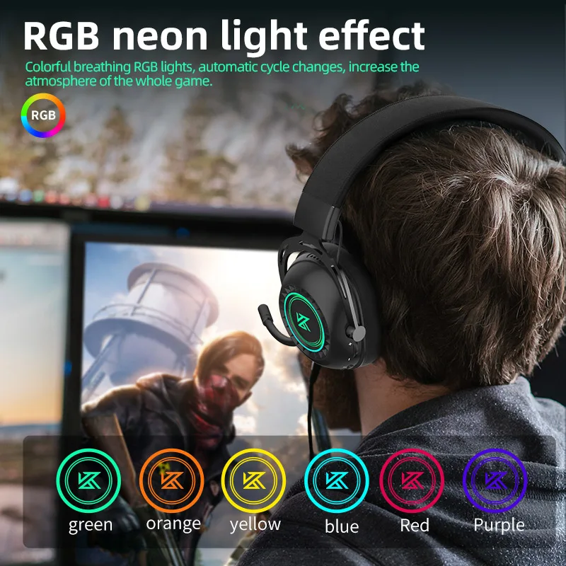 KZ GP20 Game Headset Noice Cancelling 2.4G True Wireless Headphones Bluetooth Compatible 5.0 RGB Bluetooth Wireless Earphone