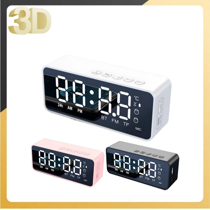 CREATIVE Wireless Bluetooth Speaker With FM Mini Card Desktop Mirror Alarm Clock Voice Prompt Feature 11.8cm X 3.5cm X 4.8cm