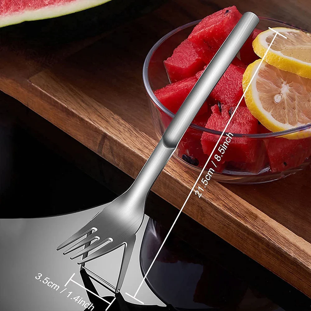 2 In 1 Watermelon Slicer Cutter Stainless Steel Fruit Forks Portable Tableware