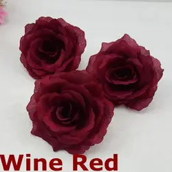 Set of 10 Gold Silk Rose Artificial Flower Heads for Wedding and Home Decor (Wine Red)