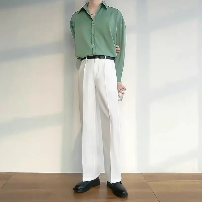 thumbnail image 1 of Pantalones de color caqui con diseño trenzado para hombre, pantalones de traje rectos y ajustados para hombre, elegantes, de lujo, antiarrugas, a la moda, estilo vintage, 1 of 4