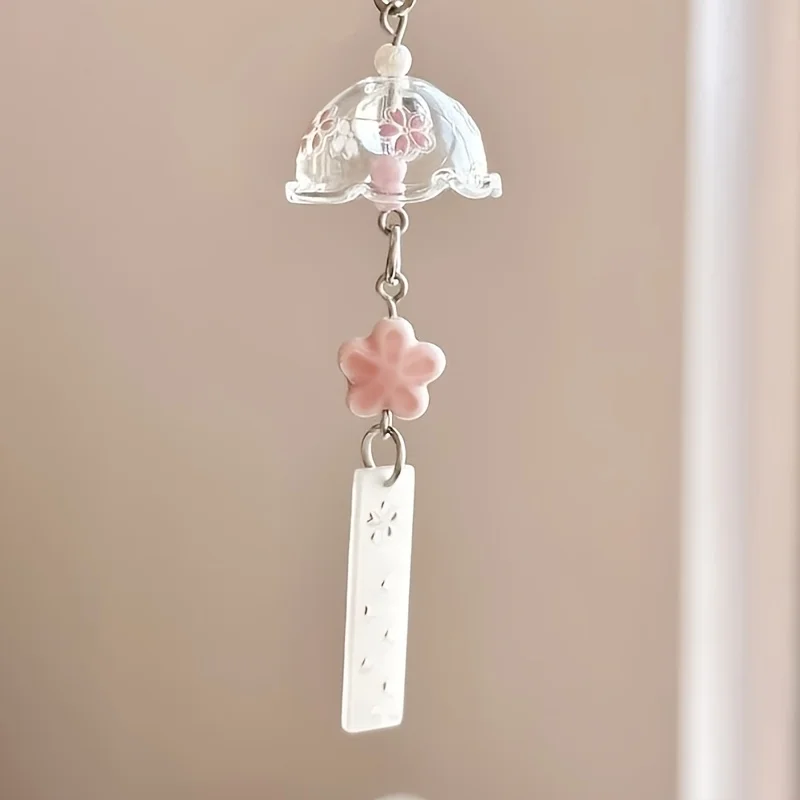 Handmade Beaded Cherry Blossom Phone Charm Wind Chime Design ABS Resin Floral Pendant Lightweight for Camera Bag Keychain