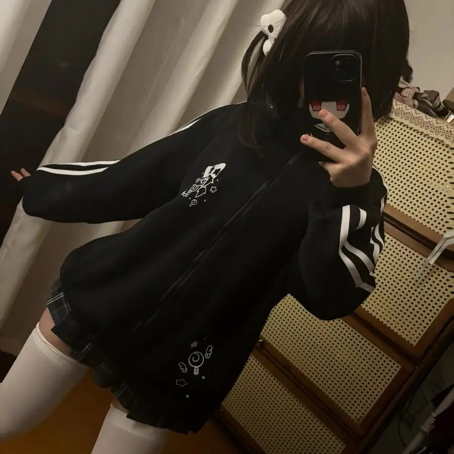 귀여운 소프트 걸 긴팔 컬러 블록 스포츠 재킷 가을 청소년 패션 프린세스 스타일 슬림핏 지퍼 클로저 캐주얼 코트 - AliExpress