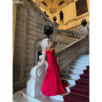 Sansa Customized Red Strapless Mermaid Prom Dress Simple Sleeveless Vestidos De Noche Floor-Length Lace-up Back Formal Evening