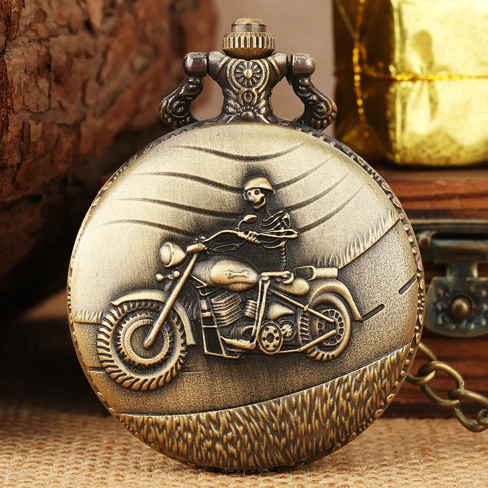 時計 SHARE SPIRIT skull chain pocket watch Bronze Carved Skull Design Antique Quartz Pocket Watch for Men