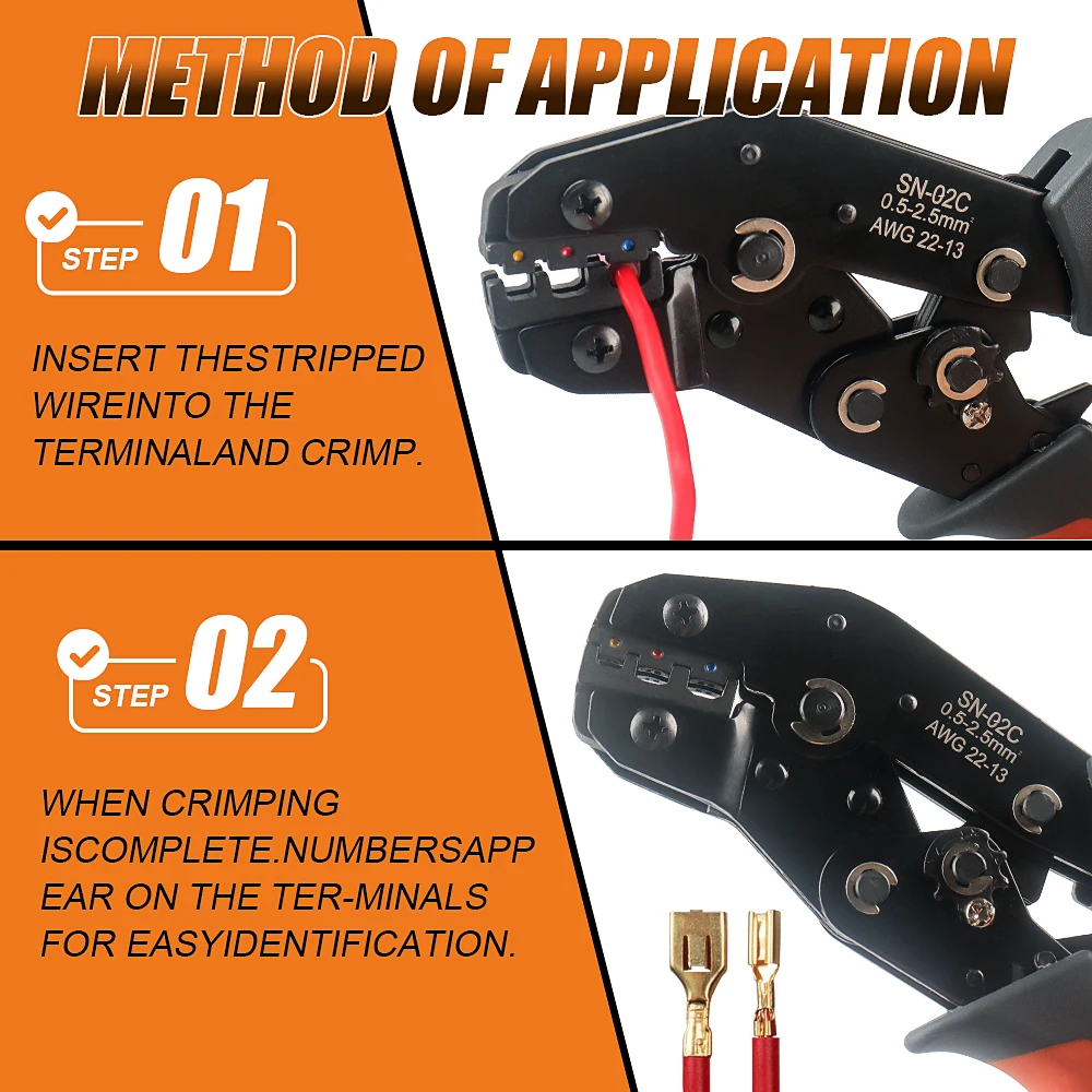 Wire Stripper Wire Terminals Crimping Tool Kit AWG22-13/0.5-2.5mm&sup2; Ratcheting Crimper Tool for Insulated Connectors