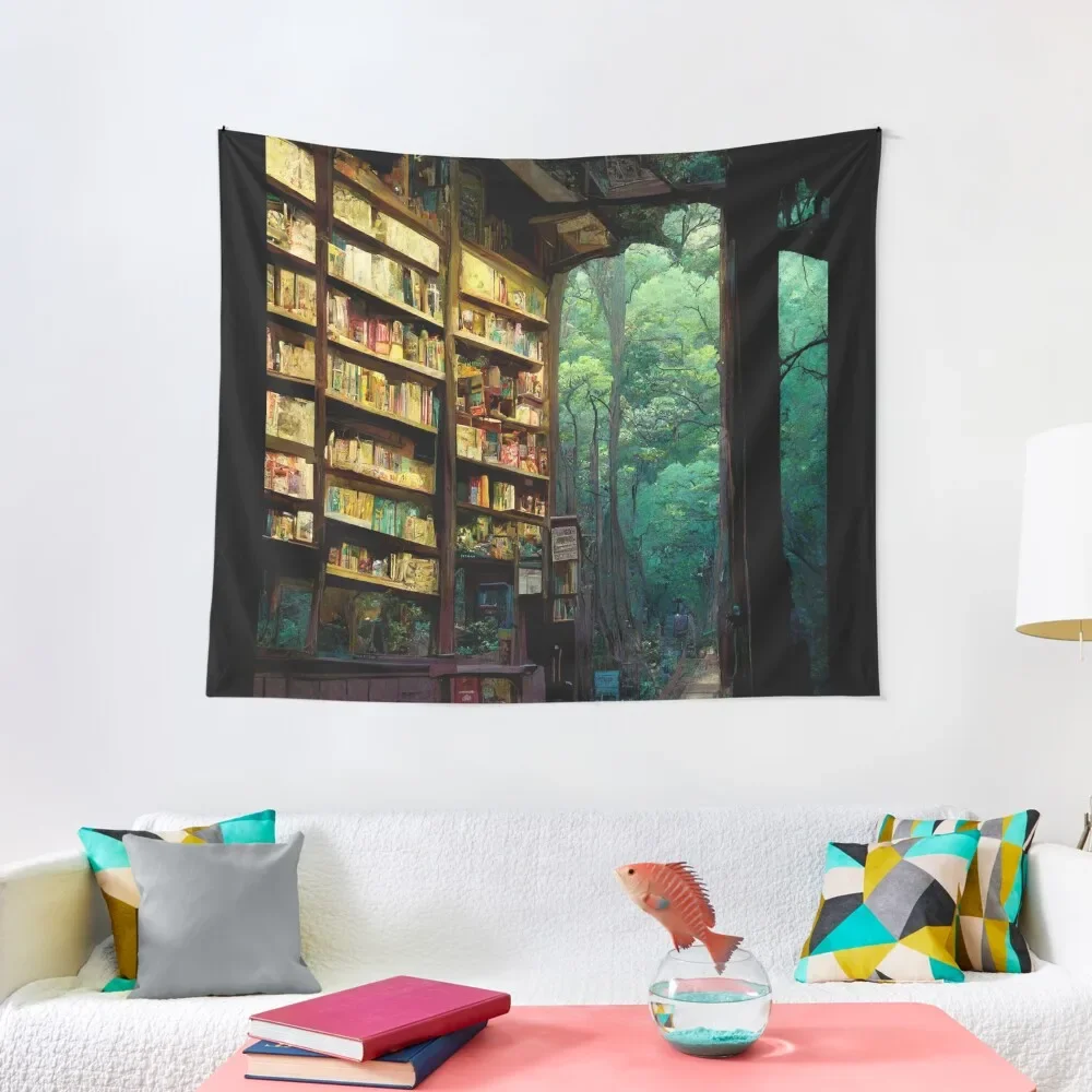 

Magical Bookstore in the Woods Tapestry Aesthetic Home Decor Wall Hanging Wall Tapestry