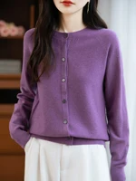 Classique laine mérinos femme pull basique femme automne hiver tricoté Cardigan élégant dames cachemire à manches longues vêtements hauts 4