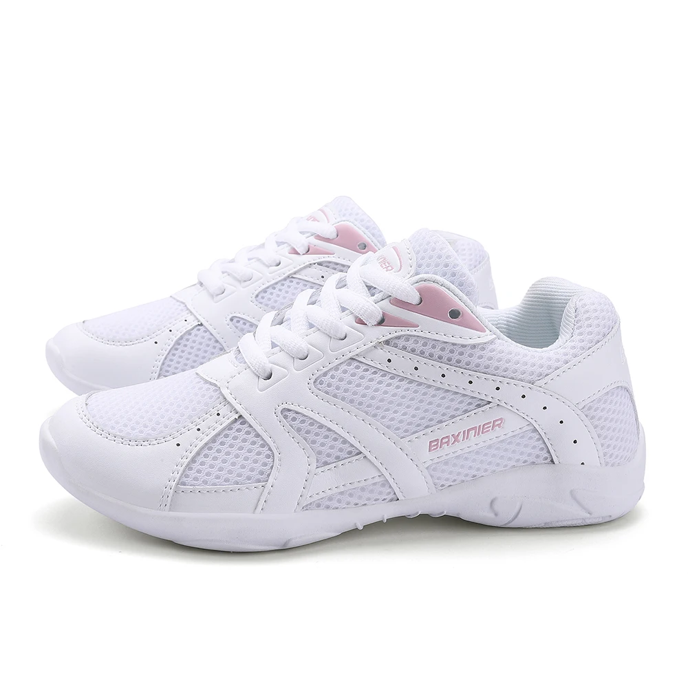 BAXINIER Girls White Cheerleading Shoes Mesh Breathable Training Dance Tennis Shoes Lightweight Youth Cheer Competition Sneakers