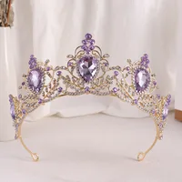 Purple Crystal Bride Wedding Crown Baroque Headdress Bridal Tiaras Crowns Women Headwear Party Wedding Hair Jewelry Accessories