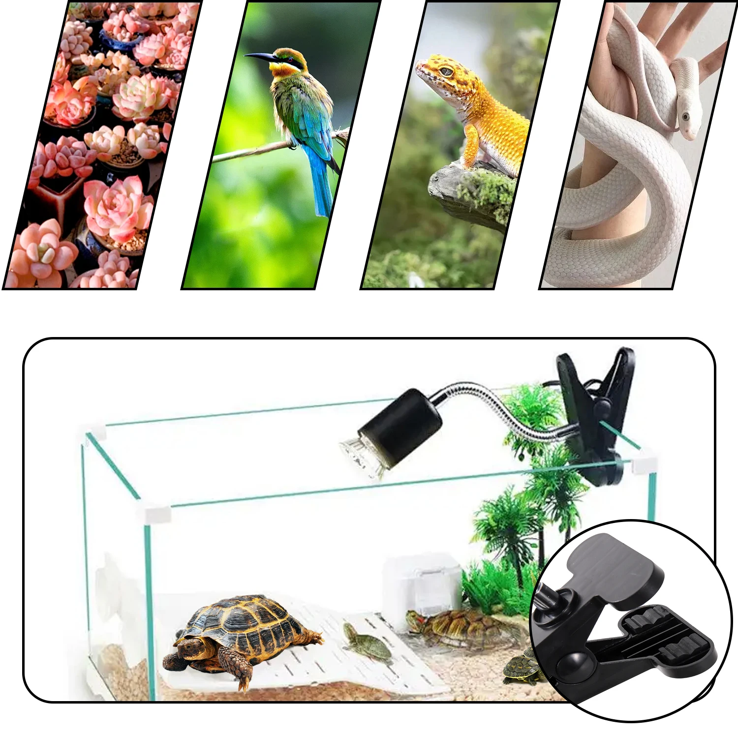 New E27 360℃ Revolving Light Stand With 1.13m EU Power Cord LED Lamp Holder UVA Heat Lamp Clip For Reptile Pet Turtle Back Light