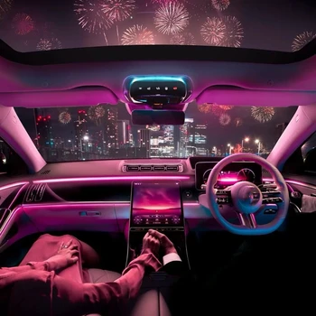 자동차 인테리어 아크릴 가이드 섬유 스트립, 18 in 1 백라이트, 자동차 주변 조명, RBG 64 색 장식, 분위기 램프, 6in 1