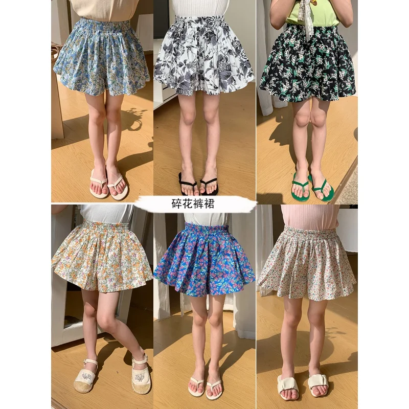 XTY-Children Floral CulottesinsLotus Leaf Lace Ruffle Pants Floral Cake Skirt Trousers Bohemian Shorts