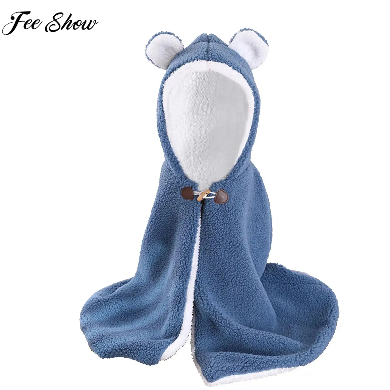 

Infant Casual Winter Warm Polar Fleece Cape Hooded Outerwear Cute Bear Ears Windproof Thermal Cardigan Cloak Coat Daily Wear