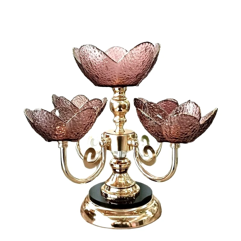 

Retro Glass Lotus Fruit Plate Two Tiers Metal Assorted Snack Dish Living Room Dessert Tableware Dining Table Centerpiece Decor