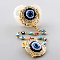 White Pacifiers Evil Eye With Chain Clip Newborn Silicone Pacifier Gold Bling Infant Nipple BPA Free Baby Chupetero 1