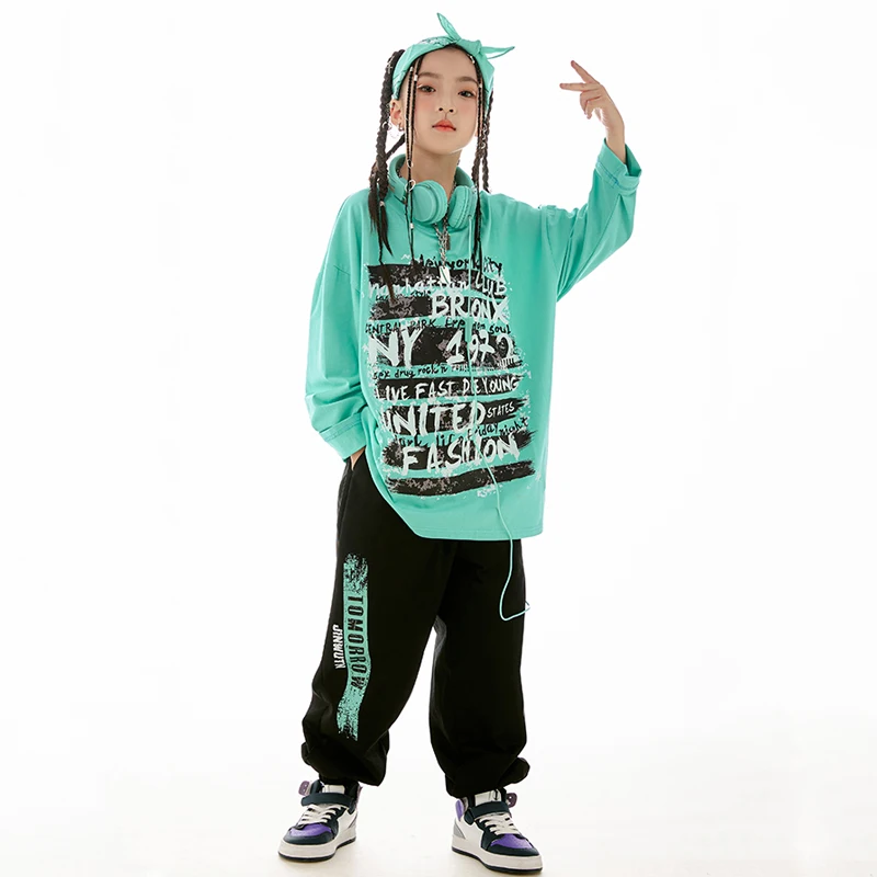 Kids Jazz Dance Clothes Girls Hip Hop Long Sleeves T Shirt Pants Boys Breaking Street Dance Performance Costume BL11498
