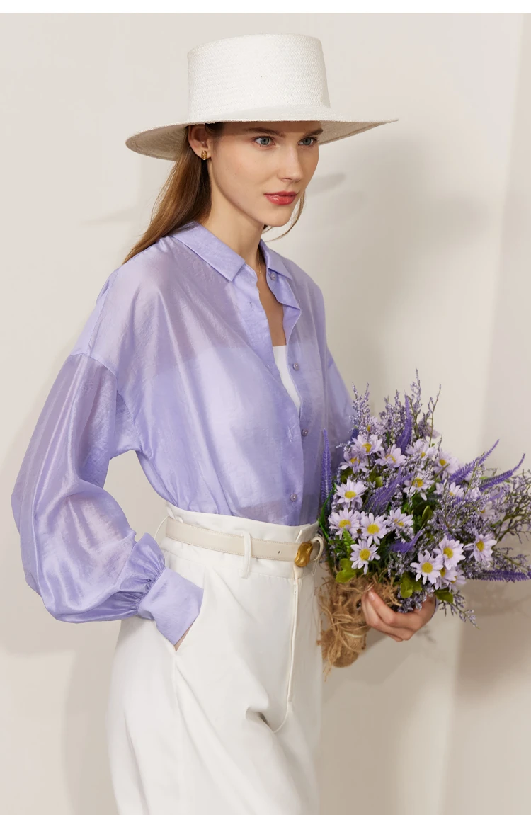 AMII Minimalist Blouse for Women 2023 Autumn Lantern Sleeve V-Neck Slightly Transparent Elegant Commuter Clothing Tops 72341030