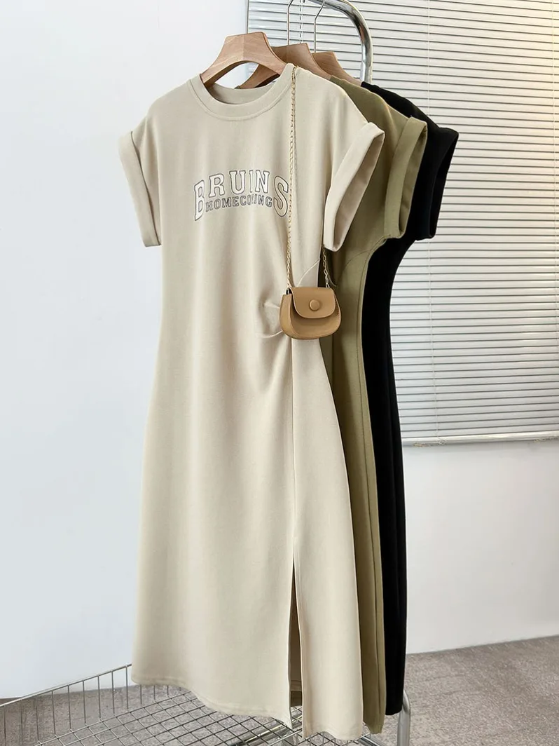 فستان نسائي كاجوال بأكمام قصيرة ، فساتين متوسطة ال...