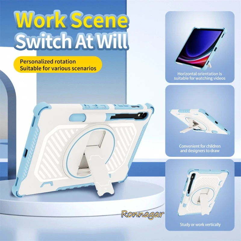 Premium 360° Rotating Heavy Duty Tablet Case, Fits 11-12.4 Inch Devices
