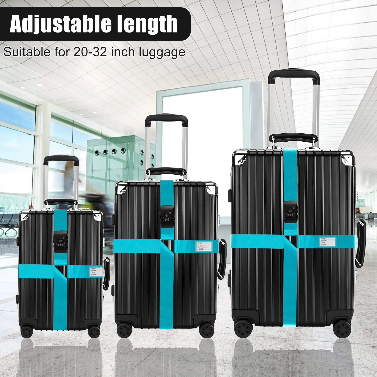 Luggage Strap Anti-theft Suitcase Buckle Cross Strap TSA Customs Lock Adjustable Bundle Baggage Belt for 20-32in Luggage 2/1pc