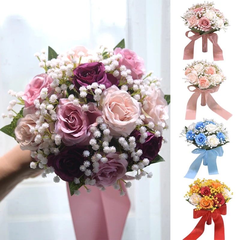 Bride Bridesmaid Wedding Bouquet White Silk Flower Handmade Artificial Bride Wedding Bouquet Accessories Props 1pc wedding bouquets