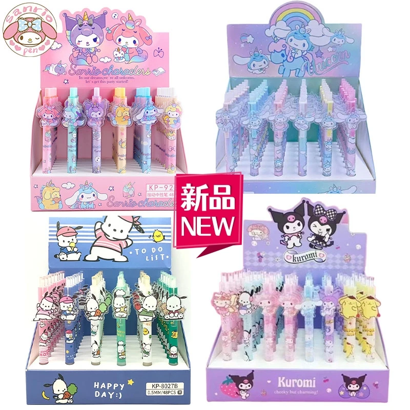 Sanrio Cartoon Gel Pen, Cinnamoroll Pochacco, Bonito Estudante Escrever, Imprensa Patch Canetas, 0.5 Escrita, Smooth Children Gift, Encaixotado, Novo, 48Pcs