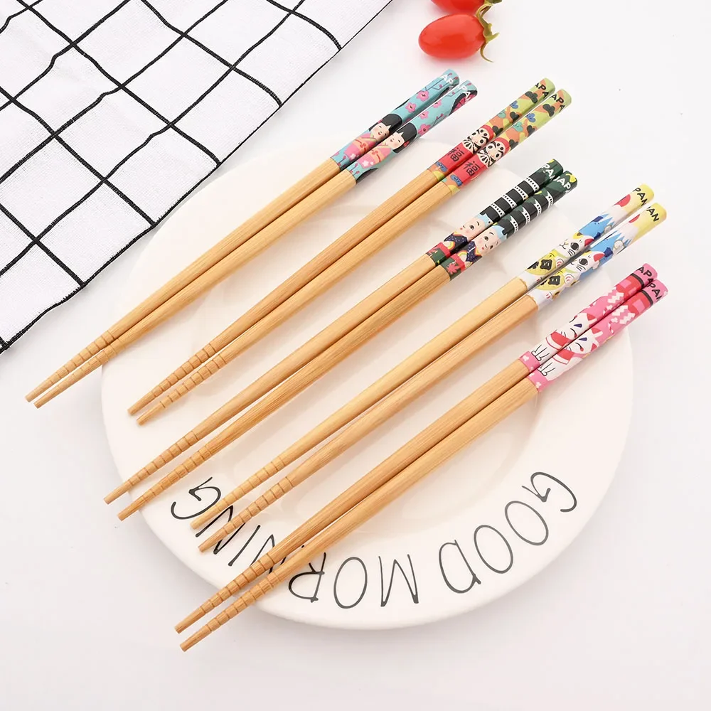 Multicolor Non-Slip Bamboo Chopsticks Set - 5 Pairs of Japanese Natural Wood Sushi Tableware