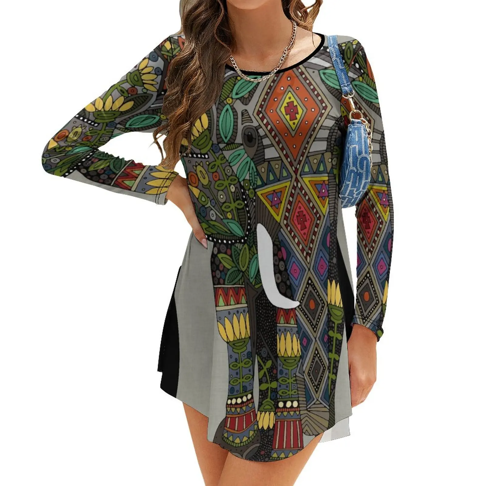 

floral elephant stone Long-Sleeve Dress prom dress clothes for woman