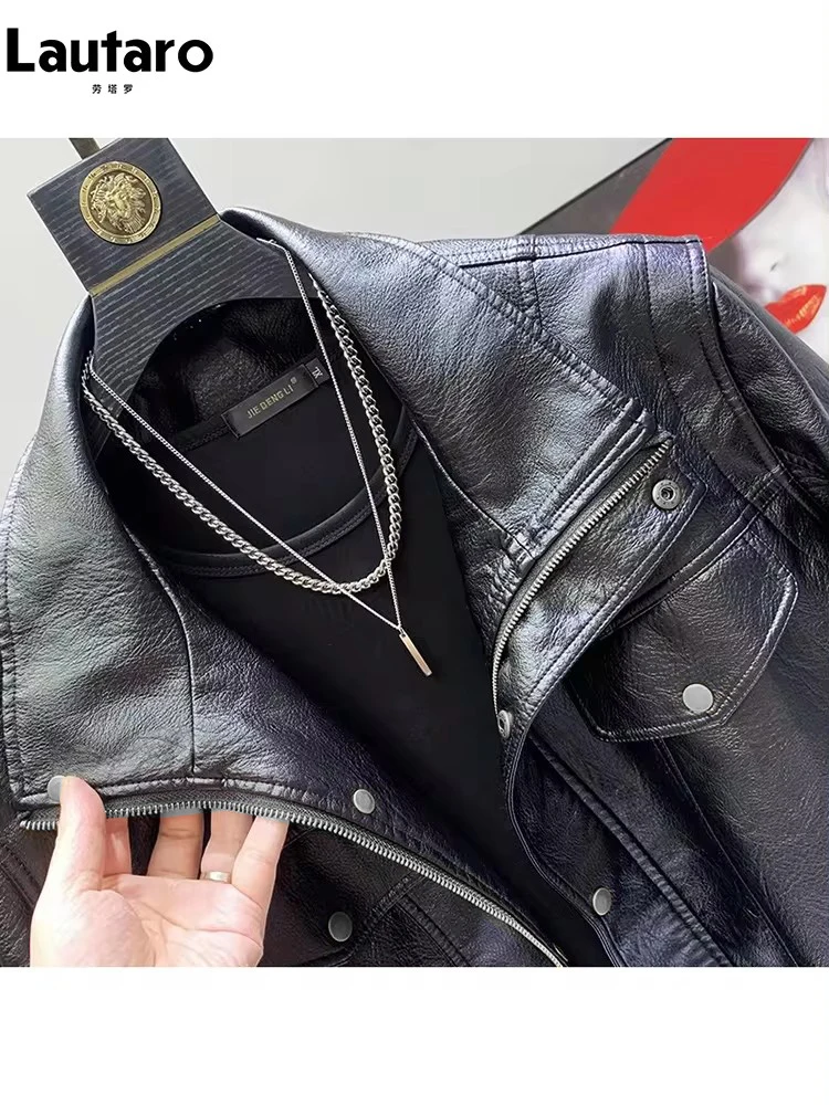 Lautaro Autumn Winter Cool Oversized Black Thickened Warm Pu Leather Jacket Men Stand Collar Zip Up Luxury Designer Clothes 2023 3