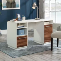 Vista Key Double Ped Desk, Blaze Acacia Finish 1