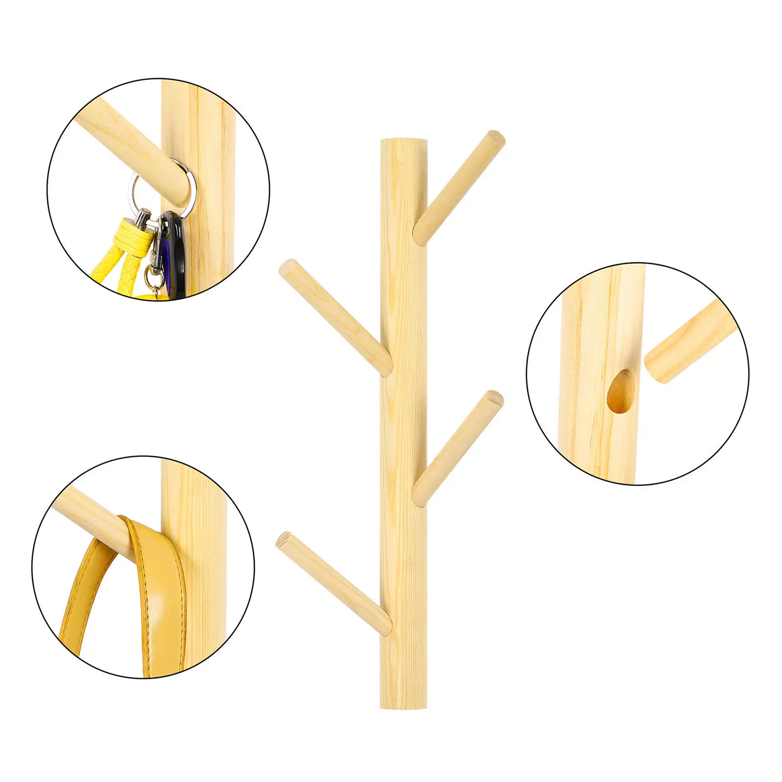 

Wood Caps Coat Rack Wall Mount, Hat Rack with 4 Wall Hooks Coat Hooks, Wall Coat