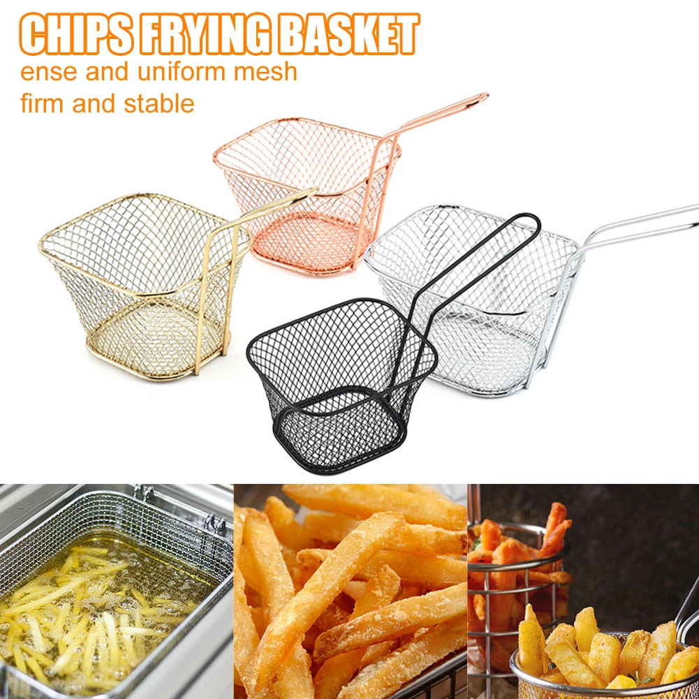 

1PCS Metal Frying Basket Net French Fries Square Basket Oil Control Filter Frying Basket Frying Screen Kitchen Tools Accessories