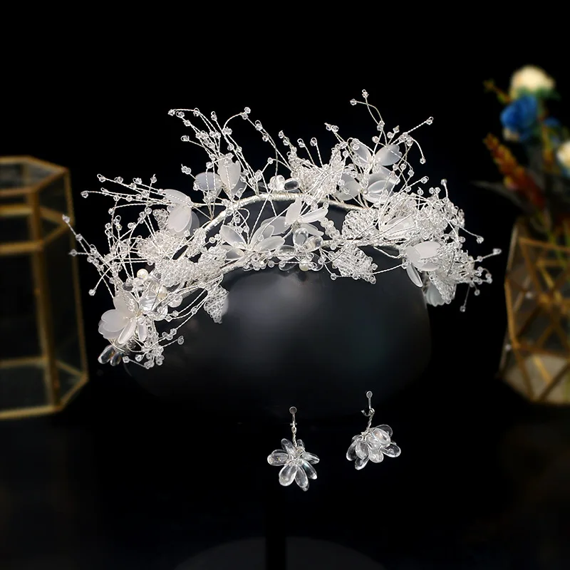 

Mori Bride's Simple Crystal Tiara Hair Hoop Korean Beaded Wedding Hair Accessories Bridal