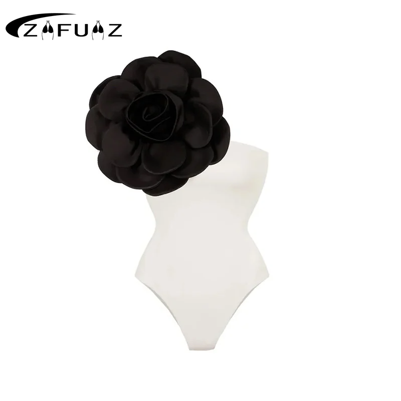 

Solid White 3D Flower Printed One Piece Swimsuit 2024 Luxury Designer Bathing Suit Lace Up Girl Beach Swimwear Summer Beachwear