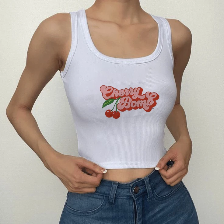 Short-sleeved T-shirt Women Summer cherry letter print short-sleeved top Spice Girls wearing crop short slim-fit street style