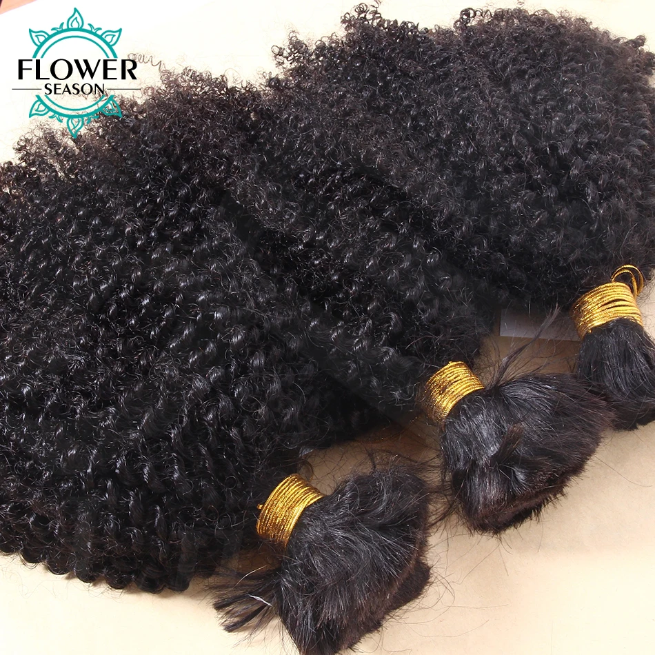 

Afro Kinky Curly Human Hair Bulk For Braiding No Weft Braiding Hair Weaving 3Bundles Mongolian Kinky Curly Hair Bulk Extensions