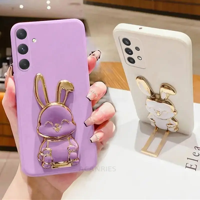A 54 34 14 15 Custodia In Silicone Liquido Per Supporto Coniglio Per Samsung Galaxy A54 A34 A14 5G A15 A24 4G A05S M14 A05 Supporto Soft Cover A04S
