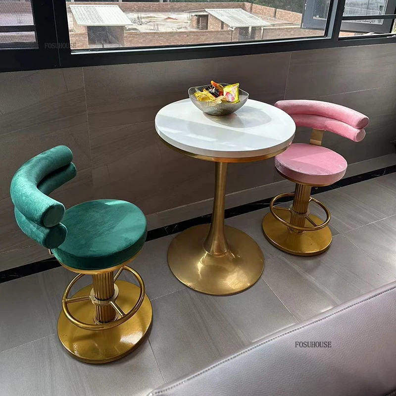 Italian Velvet Bar Stools Household High Kitchen Stools Light Luxury Creative Rotating Lift Bar Chairs Cash Register High Stool