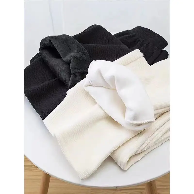 Casual Fleece Elastic Waist Straight Pants Autumn Winter New Solid Loose Youth Wide Leg Pants Vintage Fashion Women Clothing