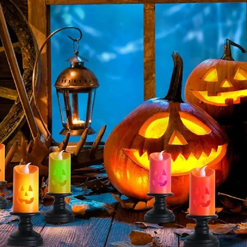 Plastic Orange Pumpkin LED Candle Holder Night Light