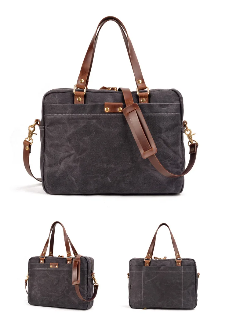 Grey Mens & Womens Canvas Leather Briefcase Bag