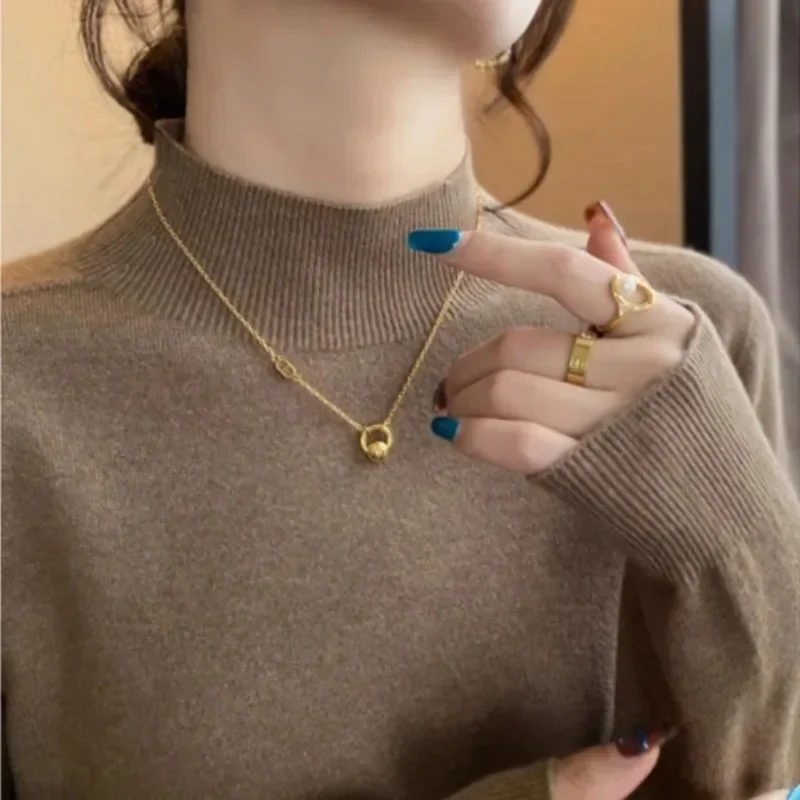 Semi-turtleneck Women's Sweater Fashion New Long-sleeved Knitted Casual Bottoming Shirt Solid Color Thin Knitwear