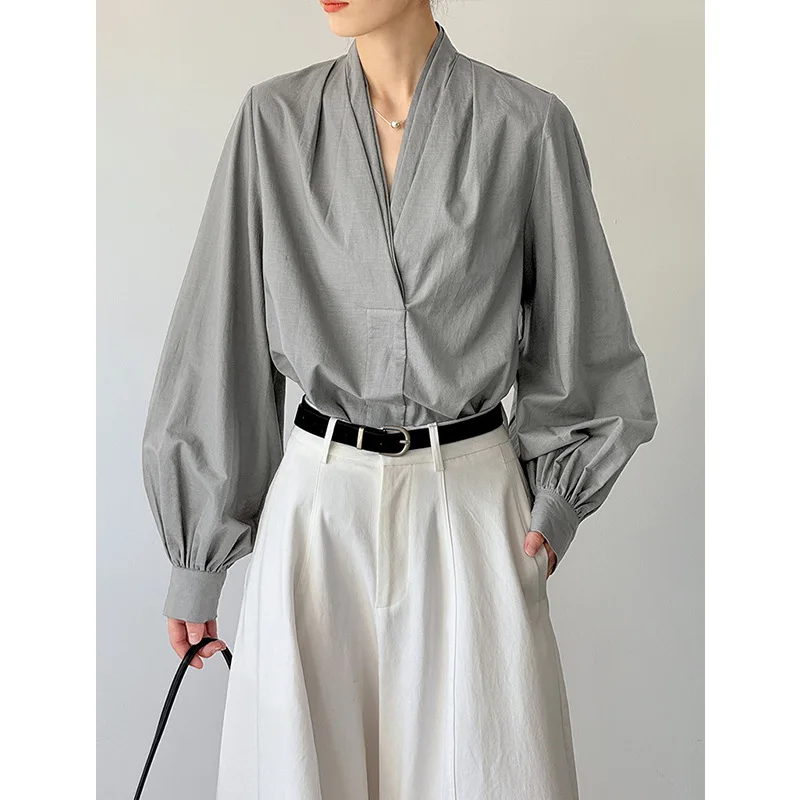 Women Casual White Color Blouses V-Neck Puff Sleeve Office Blouses Womens Tops And Blouses Fashion Shirts Blusas Roupa Feminina - 2