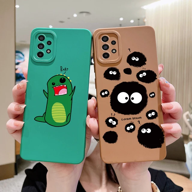 Funda para Samsung A53 5G, cubierta de teléfono de silicona líquida  cuadrada de dinosaurio lindo para