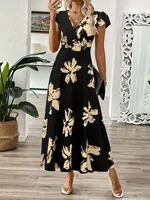 Plus Size 1XL-5XL Women's Fashion Elegant Plus Size Floral Maxi Dress Ladies Casual Short Sleeve Elegant Crew Neck Peplum Dress - Image 3