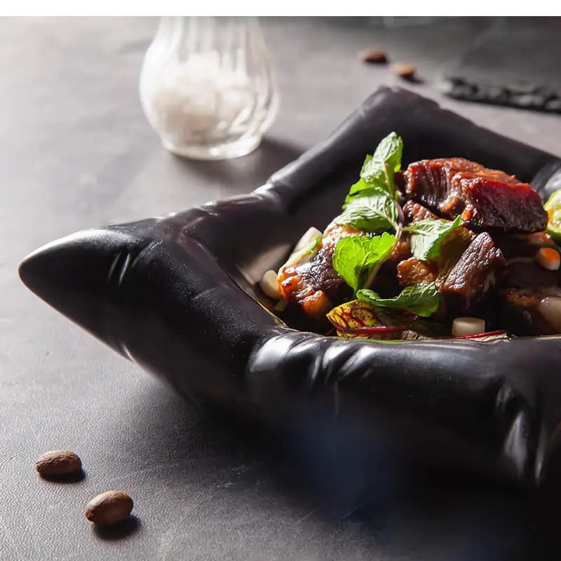 Ceramic Imitation Pillow Dinner Plate Kitchen Square Black White Dessert Artistic Definition Tableware